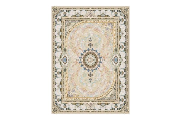 فرش گل برجسته 1500 شانه طرح عروس دربار رنگ بژ